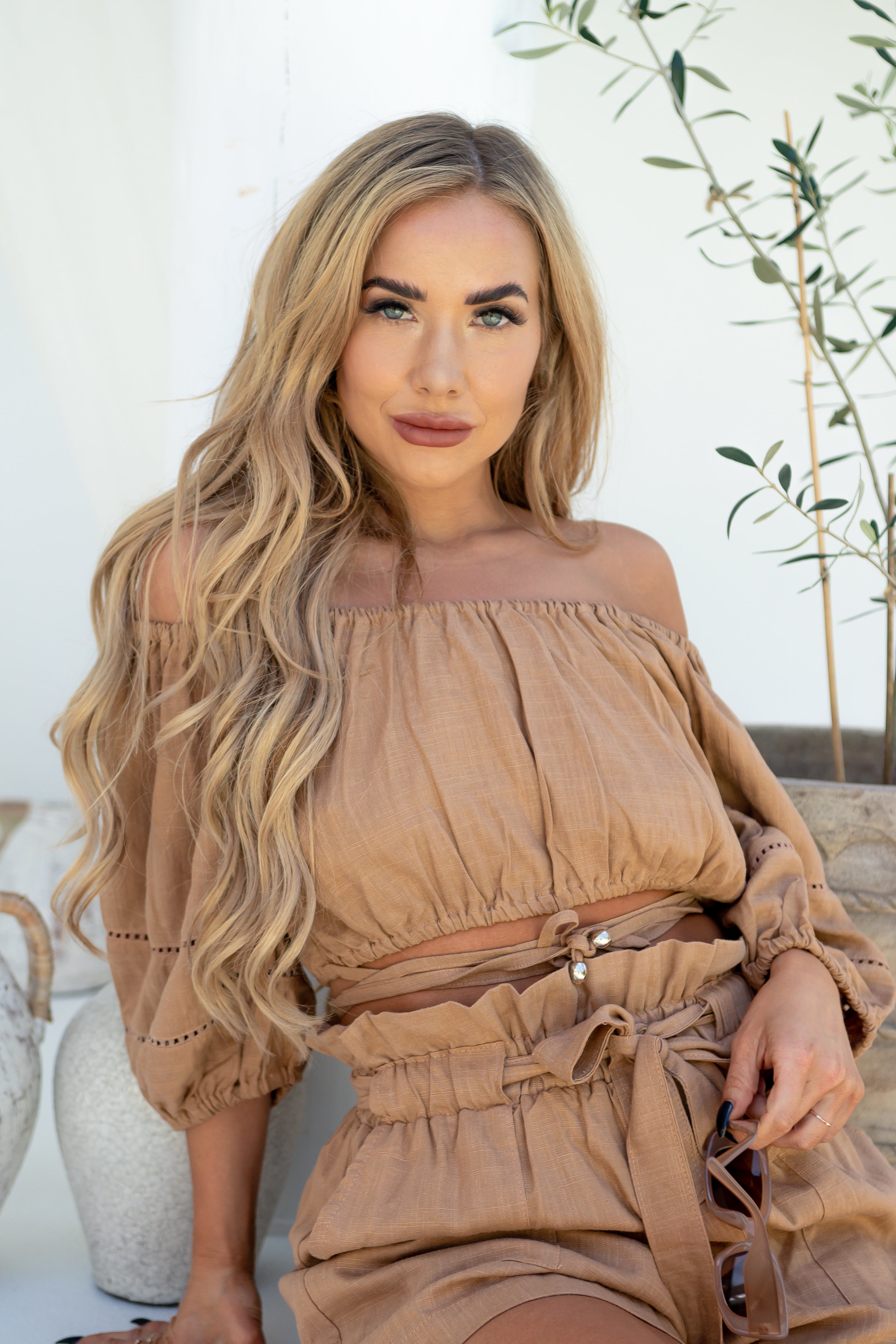  Crop with beads & tailored shorts for women